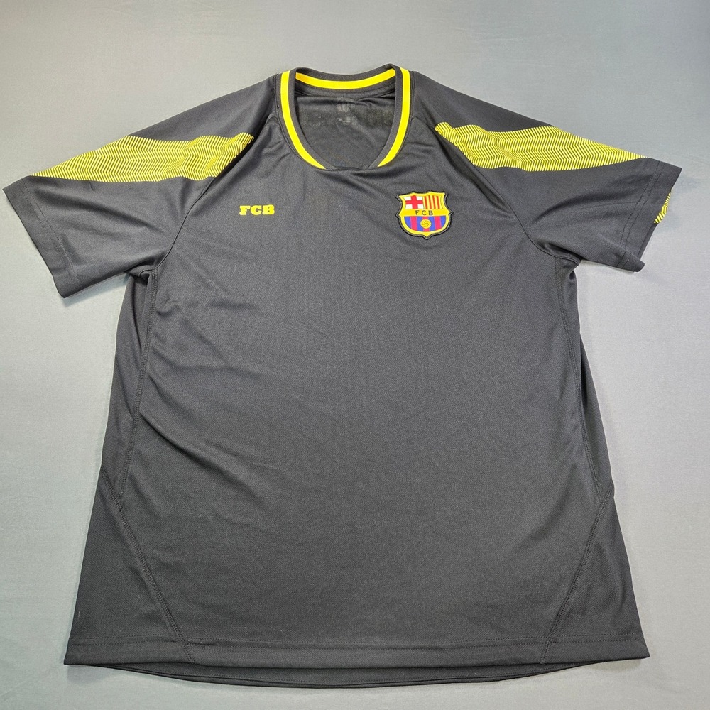 FC Barcelona Soccer Training Jersey Men's Large Grey Yellow FCB Football Shirt